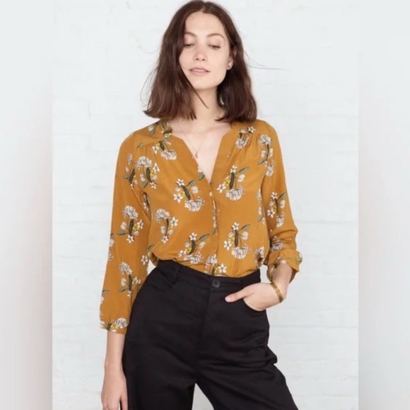 Amour Vert Anemone Amy Silk Floral Blouse Top Office Business Casual Size Large - Picture 1 of 11